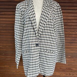 Vintage Plaid Blazer with Black, brown and White Checkered Pattern